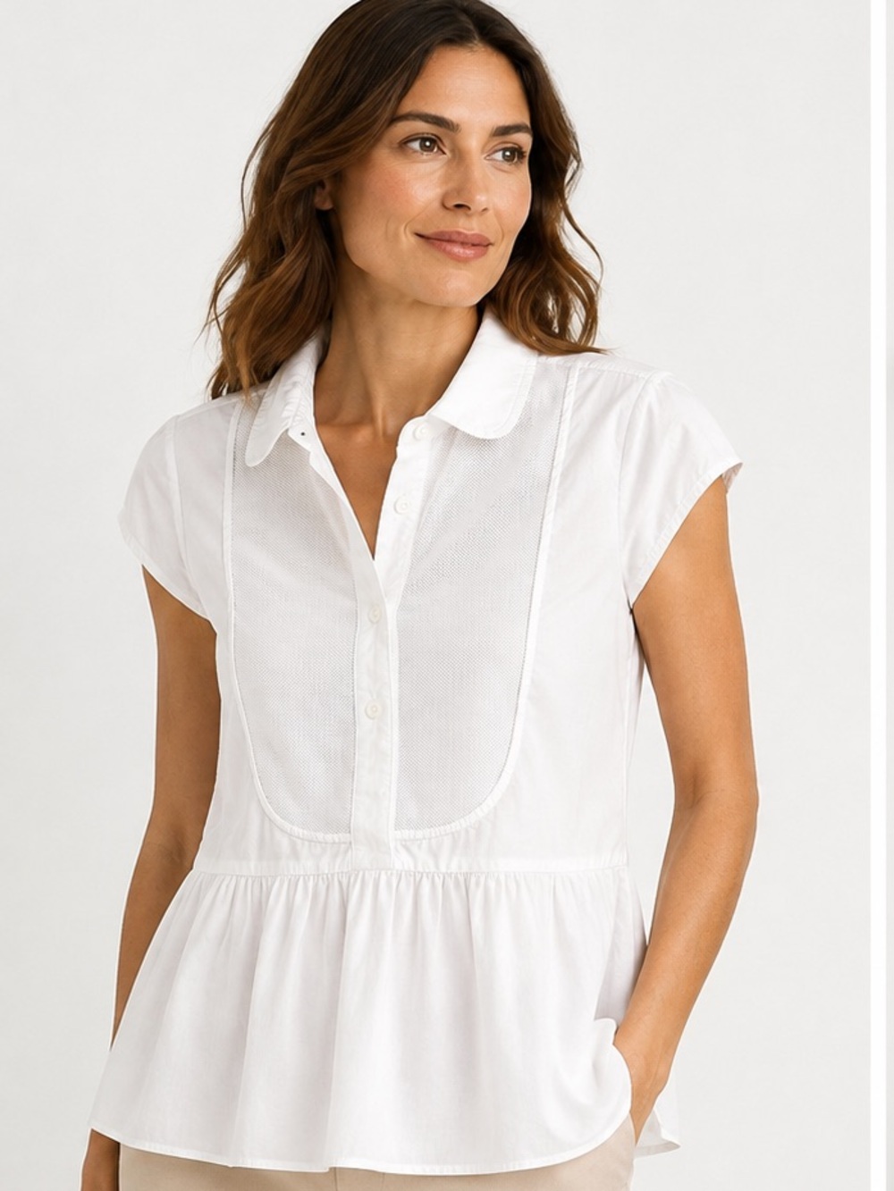Burberry London White Cotton Mesh Bib Blouse – Size L